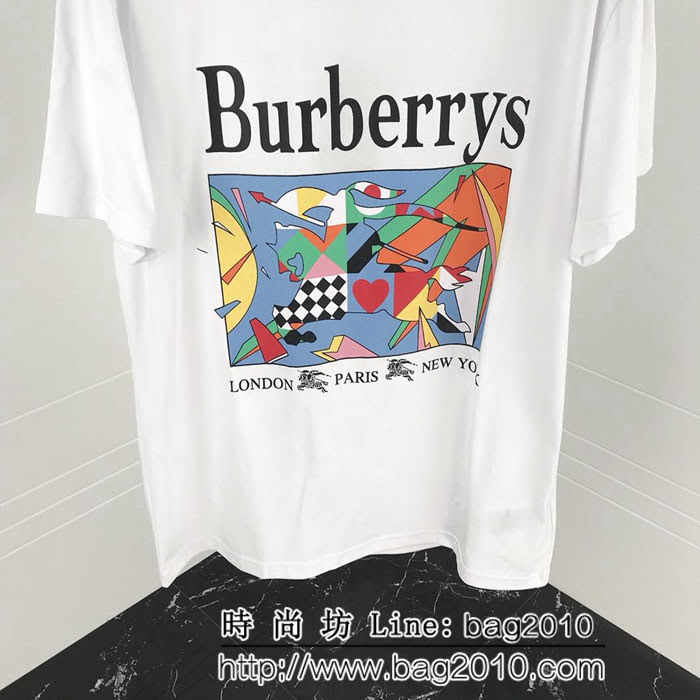 BURBERRY巴寶莉 19ss早春新款 彩色微標騎士戰馬 白色短袖 定制面料 高版本男女同款 ydi2387